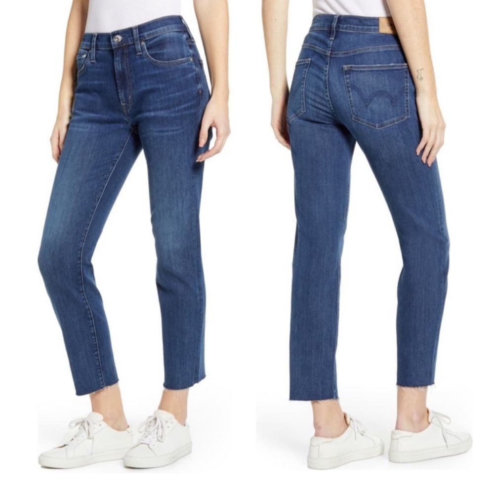 Edwin Bree Mid Rise Straight Leg Jeans Size 26 – Deja Blue Raw Hem Crop Denim